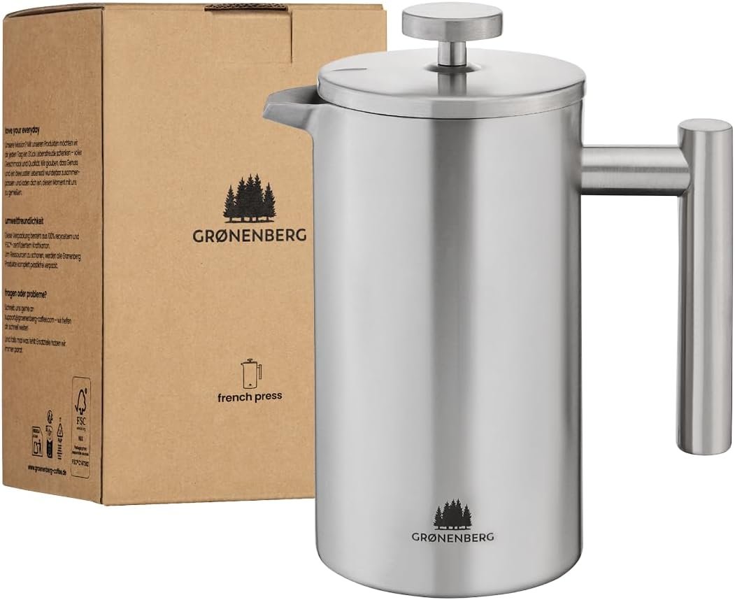 Groenenberg Cafetera francesa I Prensa francesa con filtros de repuesto I French Press 0,6 litro I Cafetera embolo en acier inox con función térmica