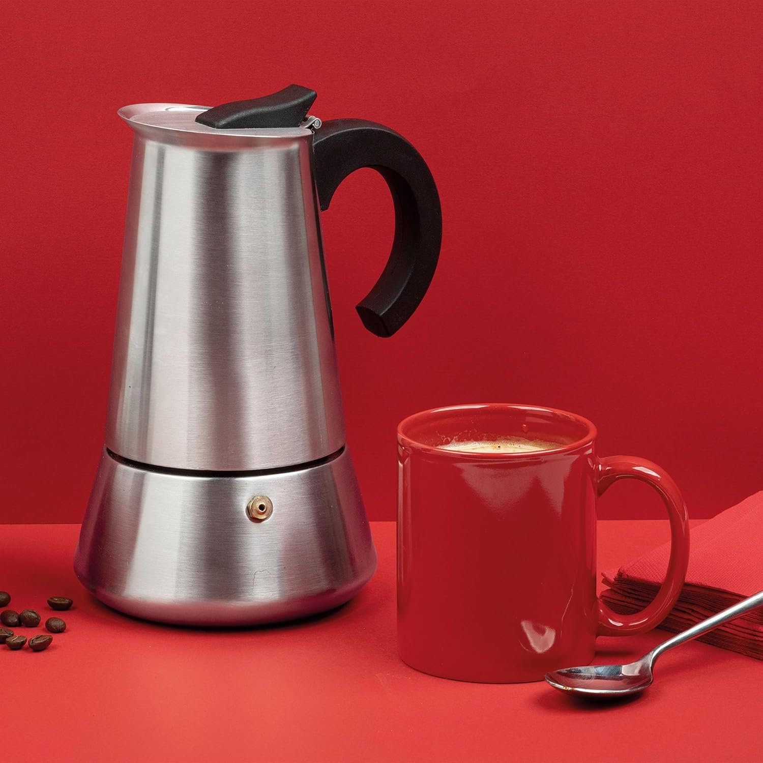 Jata CAX104 - Cafetera Italiana Inducción, Capacidad 4 Tazas, Apta para Todo Tipo de Cocinas, Cuerpo Acero Inoxidable