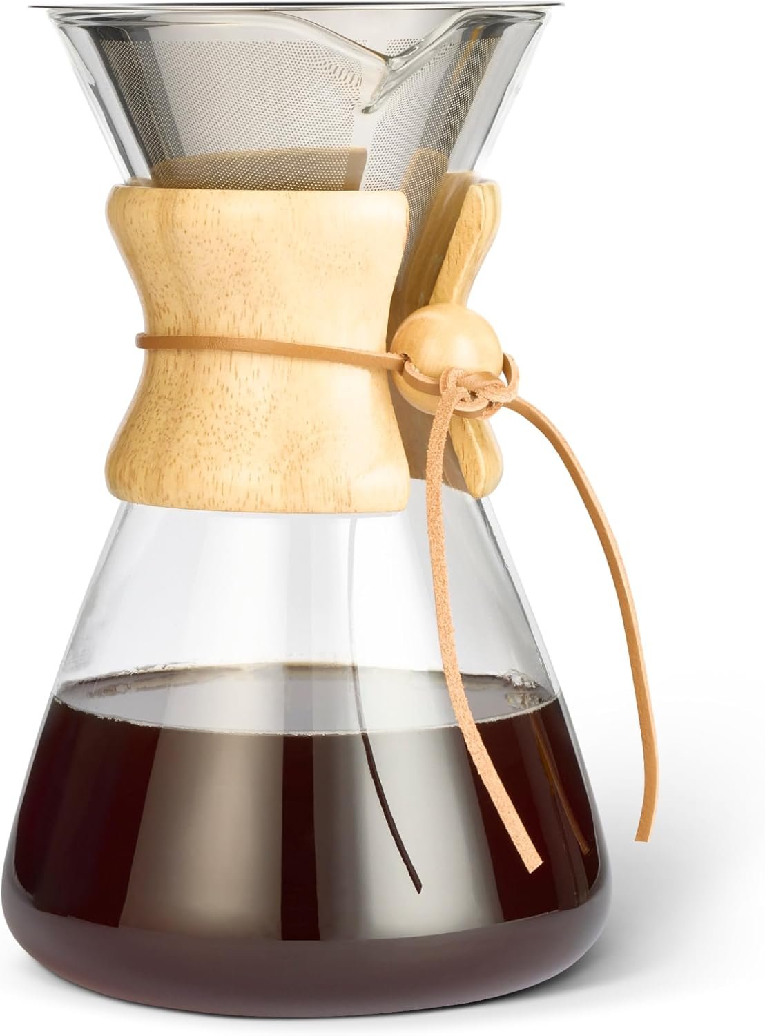 Amazon Basics Cafetera con Filtro, 0,97L, Vidrio de Borosilicato, Libre de BPA, Filtro Reutilizable de Acero Inoxidable
