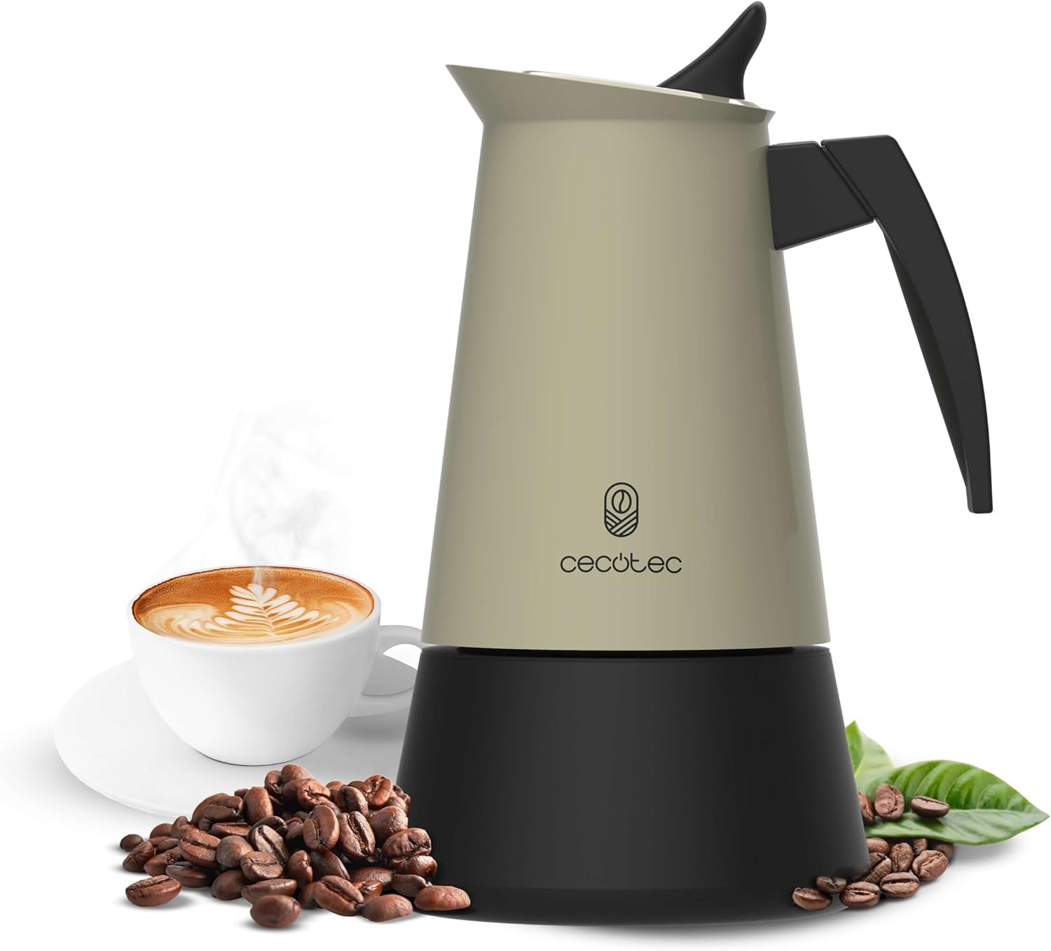 Cecotec Cafetera Italiana Piccolina 400 Green. 200ml, 4 Tazas de Café, Acero Inoxidable, Apta Todas Superficies, Filtro Premium, Válvula Seguridad, Mango Termorresistente, Diseño Elegante
