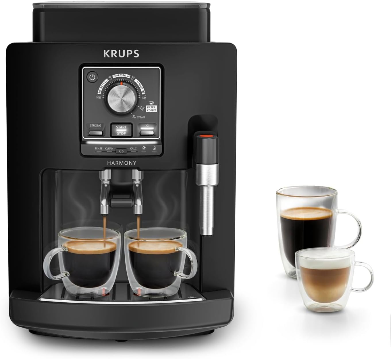 KRUPS Harmony, Cafetera Superautomática, 4 Bebidas, Espumador leche, Negra